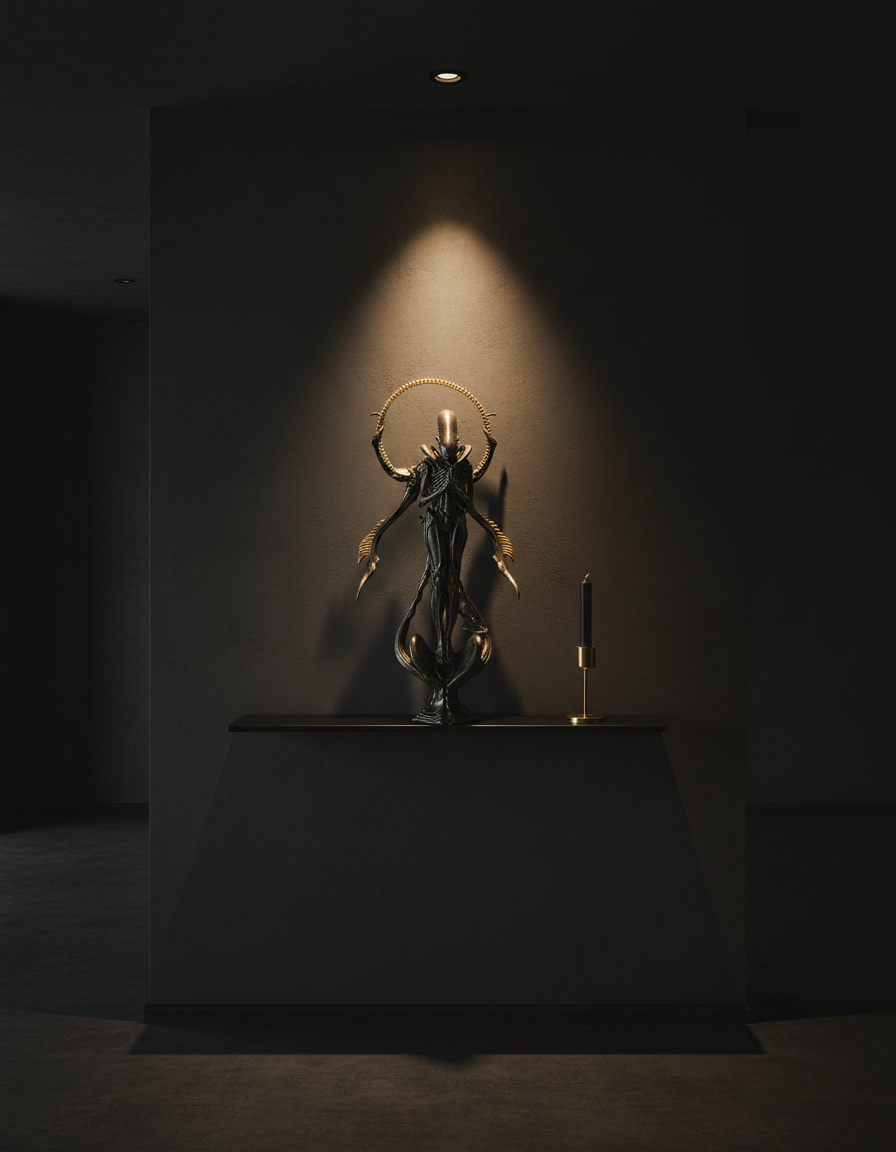 Alien Xenomorph Figurine | Unique Resin Collectible with Meditative Pose | Striking Home Decor for Sci-Fi Enthusiasts
