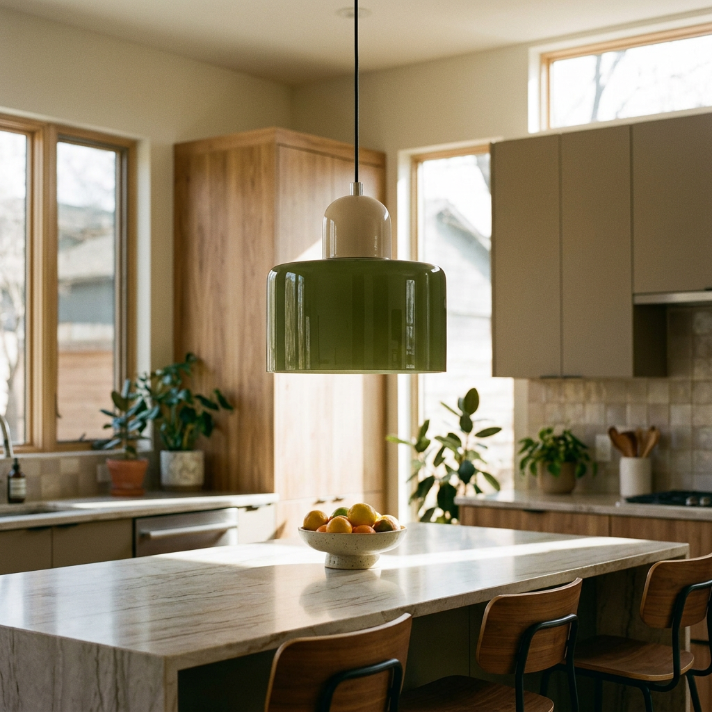 army green glass shade with beige base