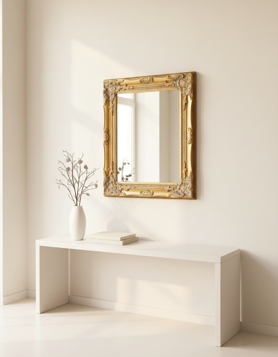 Elegant Wall Mirror | Large Baroque Rococo Design with Antique Gold Finish | Timeless Bathroom Mirror for Stylish Decor