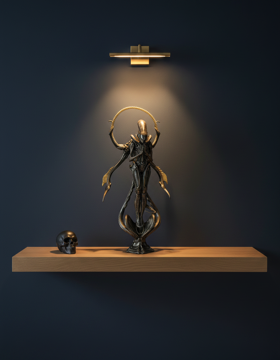 Alien Xenomorph Figurine | Unique Resin Collectible with Meditative Pose | Striking Home Decor for Sci-Fi Enthusiasts