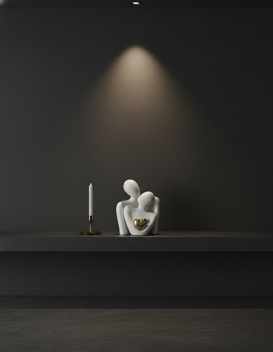 Elegant Abstract Lovers Figurine | Minimalist Sculpture with Golden Heart | Perfect Gift for Love and Harmony