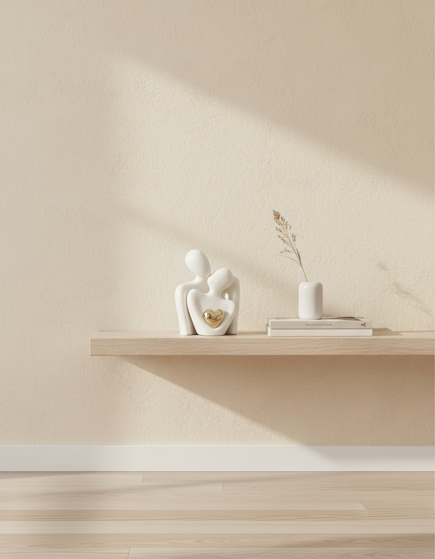 Elegant Abstract Lovers Figurine | Minimalist Sculpture with Golden Heart | Perfect Gift for Love and Harmony