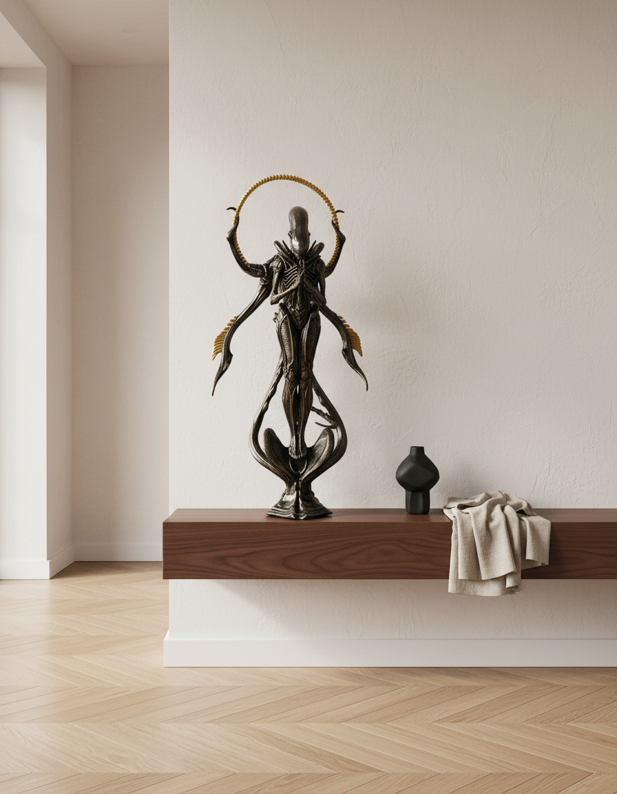 Alien Xenomorph Figurine | Unique Resin Collectible with Meditative Pose | Striking Home Decor for Sci-Fi Enthusiasts