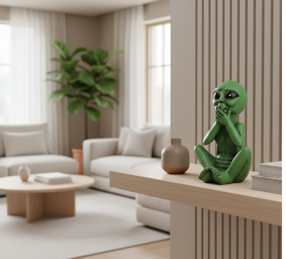 Whimsical Alien Statue | Resin Garden Decor with UV Protection | Playful Garden Ornament for Indoor & Outdoor Spaces