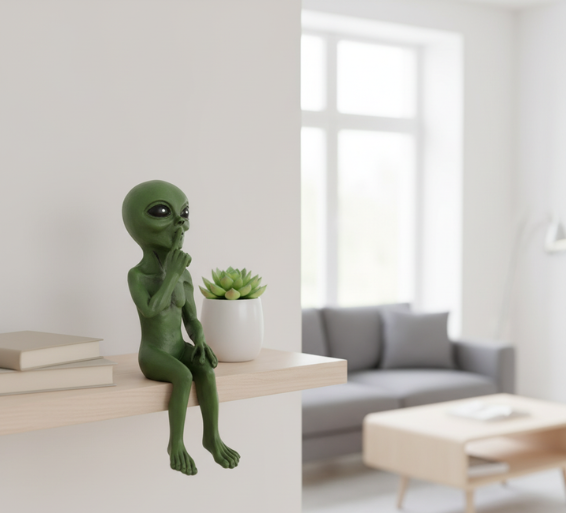 Whimsical Alien Statue | Resin Garden Decor with UV Protection | Playful Garden Ornament for Indoor & Outdoor Spaces