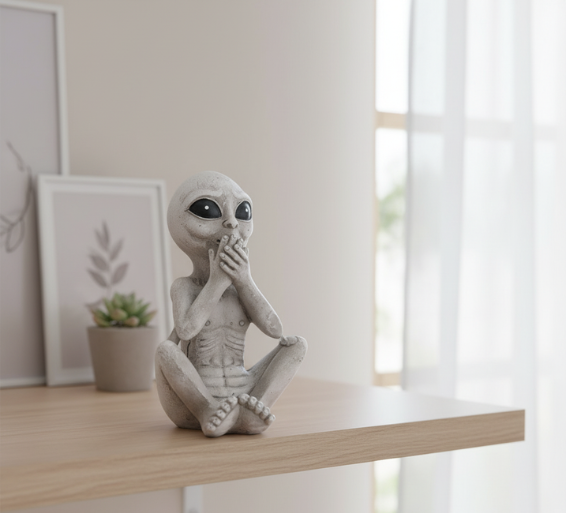 Whimsical Alien Statue | Resin Garden Decor with UV Protection | Playful Garden Ornament for Indoor & Outdoor Spaces