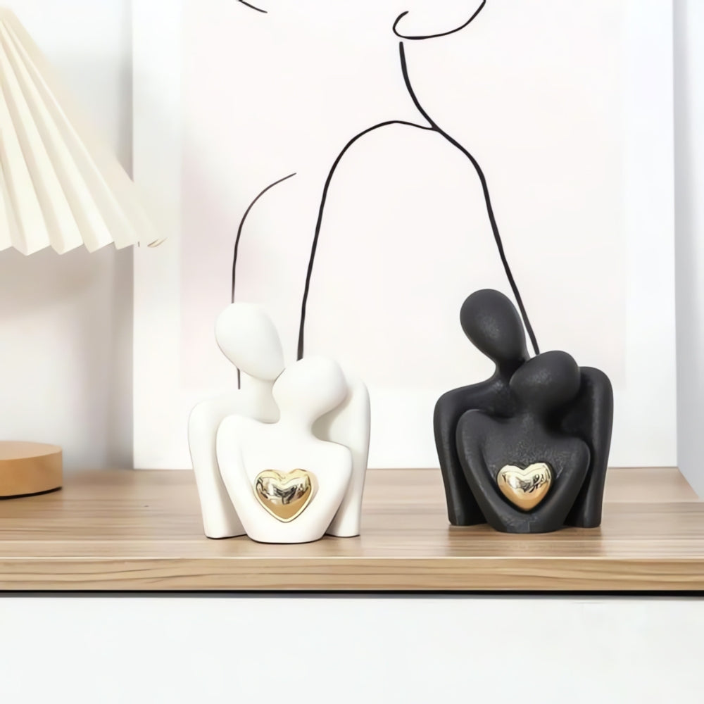 Elegant Abstract Lovers Figurine | Minimalist Sculpture with Golden Heart | Perfect Gift for Love and Harmony