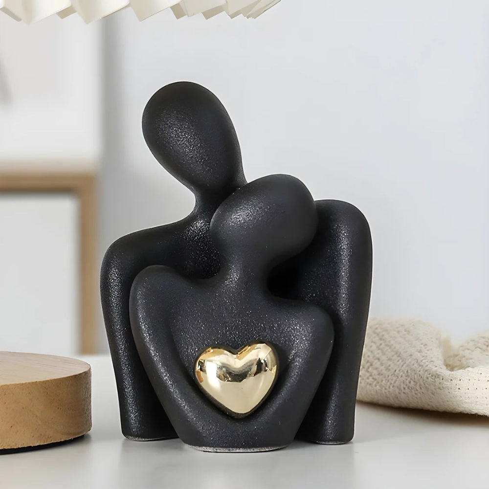 Elegant Abstract Lovers Figurine | Minimalist Sculpture with Golden Heart | Perfect Gift for Love and Harmony