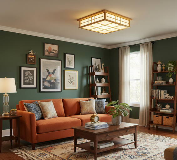 Elegant Flush Mount Ceiling Light | Japanese Wooden Design with Dimmable Options for Ambient Illumination 1