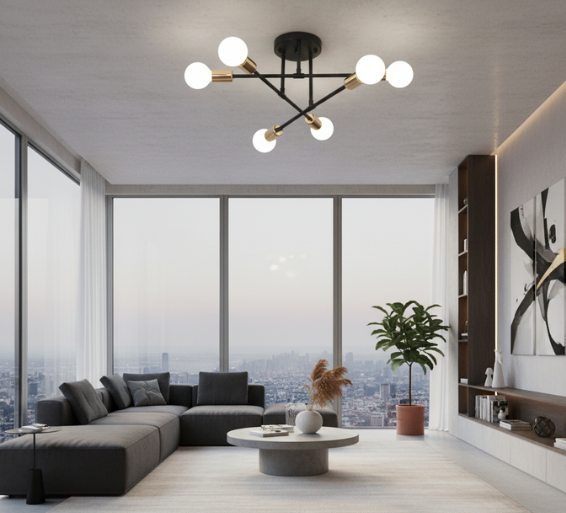 Industrial Iron | Flush Mount Ceiling Light with 6-Head Design | Adjustable Brightness for Modern Home Decor 4
