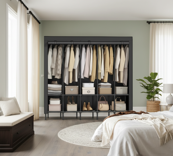 Portable Closet Organizer Systems with 5 Hanging Rods & Shelves | Space-Saving Storage Solution for Home