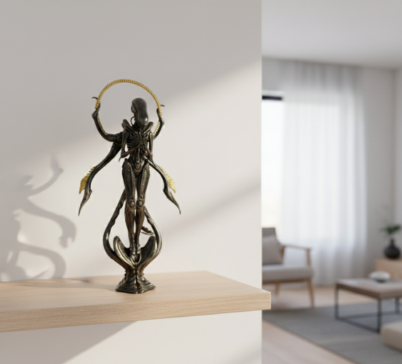 Alien Xenomorph Figurine | Unique Resin Collectible with Meditative Pose | Striking Home Decor for Sci-Fi Enthusiasts
