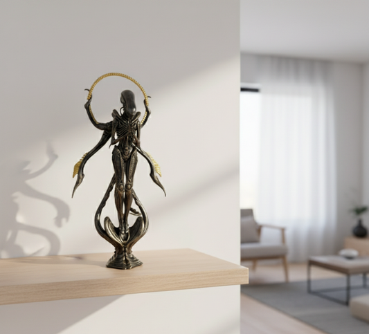 Alien Xenomorph Figurine | Unique Resin Collectible with Meditative Pose | Striking Home Decor for Sci-Fi Enthusiasts