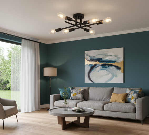Vintage Black Iron Flush Mount Ceiling Light with Customizable Bulb Options | Elegant Illumination for Home and Café 0