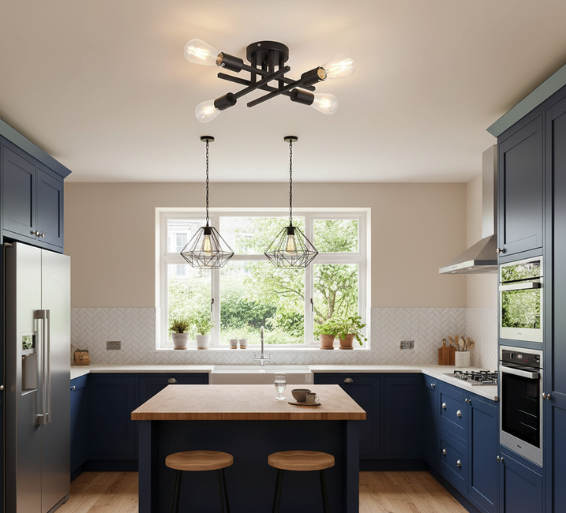 Vintage Black Iron Flush Mount Ceiling Light with Customizable Bulb Options | Elegant Illumination for Home and Café 1