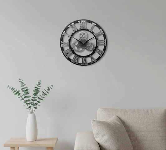Industrial Wall Clock Decor with Easy-to-Read Dial | Vintage Mechanical Design for Home and Office