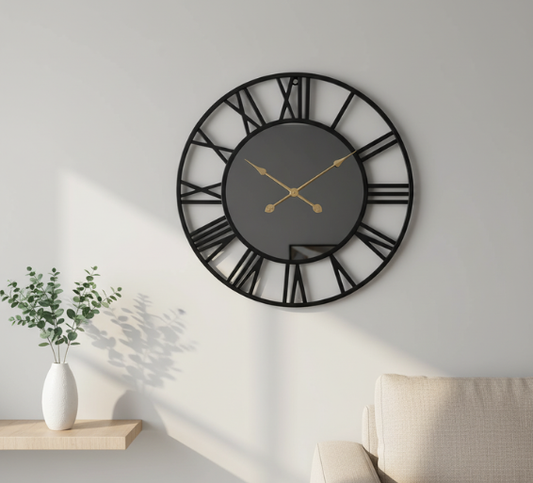 Vintage Metal Large Wall Clock Decor with Mirror Finish - 39cm Diameter for Timeless Home Aesthetic