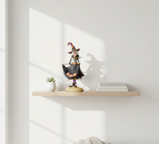 Handmade Halloween Witch Figurine | Unique Resin Sculpture for Festive Decor