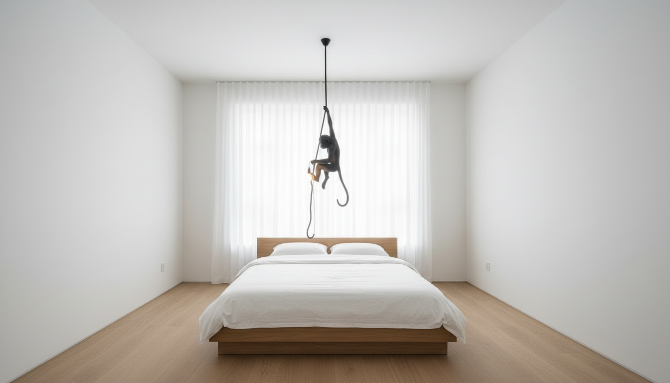 Sculptural Monkey Pendant Light | Unique Black Hanging Light for Artistic Home Decor