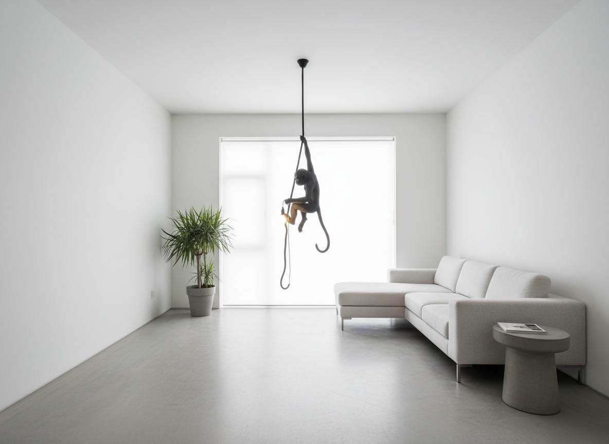Sculptural Monkey Pendant Light | Unique Black Hanging Light for Artistic Home Decor