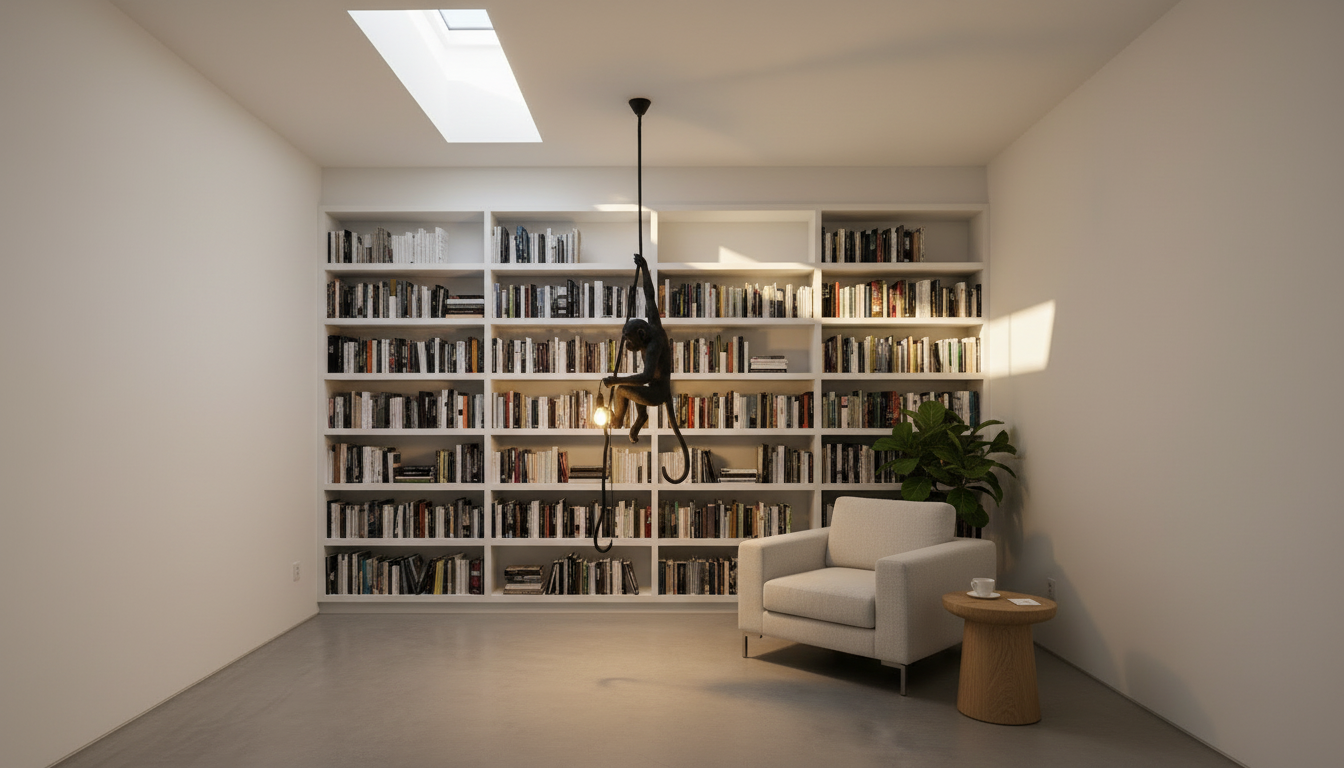 Sculptural Monkey Pendant Light | Unique Black Hanging Light for Artistic Home Decor