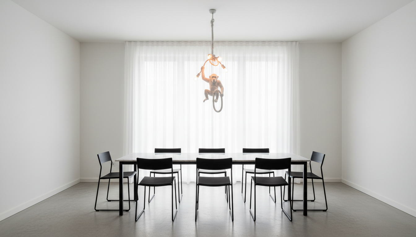 Sculptural Monkey Pendant Light | Unique Black Hanging Light for Artistic Home Decor