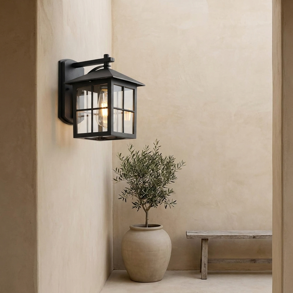 Vintage Outdoor Wall Lantern | Durable Metal Frame & Clear Glass | Elegant Lighting for Patios and Entryways