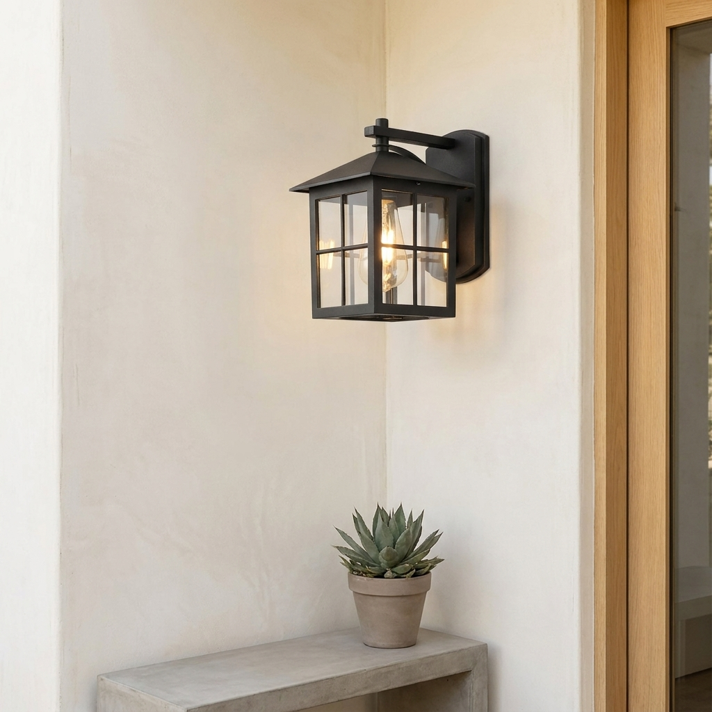 Vintage Outdoor Wall Lantern | Durable Metal Frame & Clear Glass | Elegant Lighting for Patios and Entryways