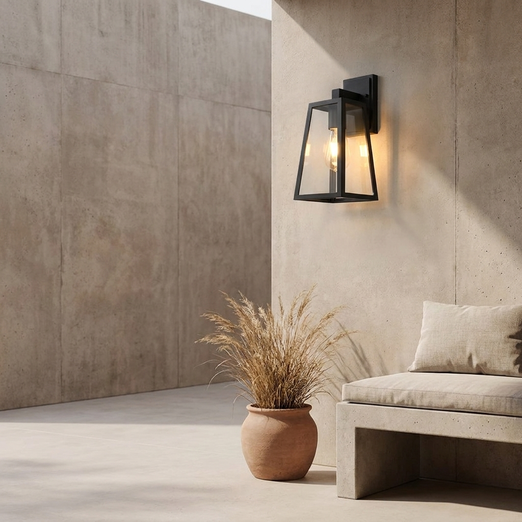 Verona | Outdoor Wall Lamp with Geometric Glass Frame & Matte Black Finish | Elegant Exterior Lighting for Ambiance