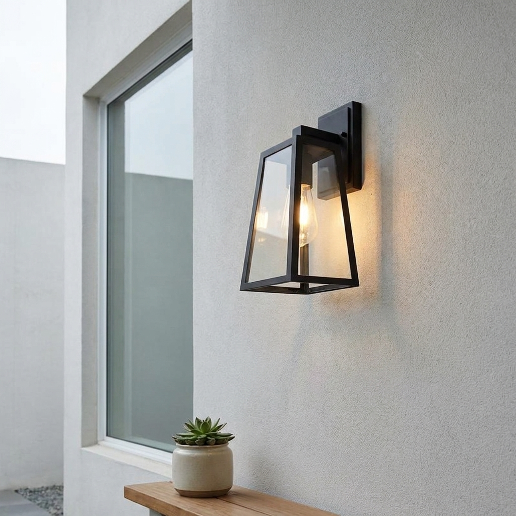 Verona | Outdoor Wall Lamp with Geometric Glass Frame & Matte Black Finish | Elegant Exterior Lighting for Ambiance