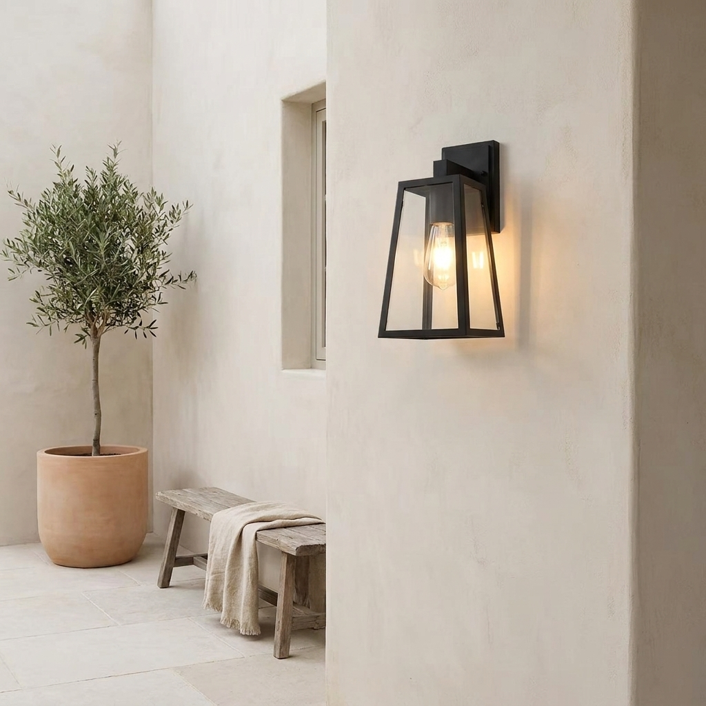 Verona | Outdoor Wall Lamp with Geometric Glass Frame & Matte Black Finish | Elegant Exterior Lighting for Ambiance