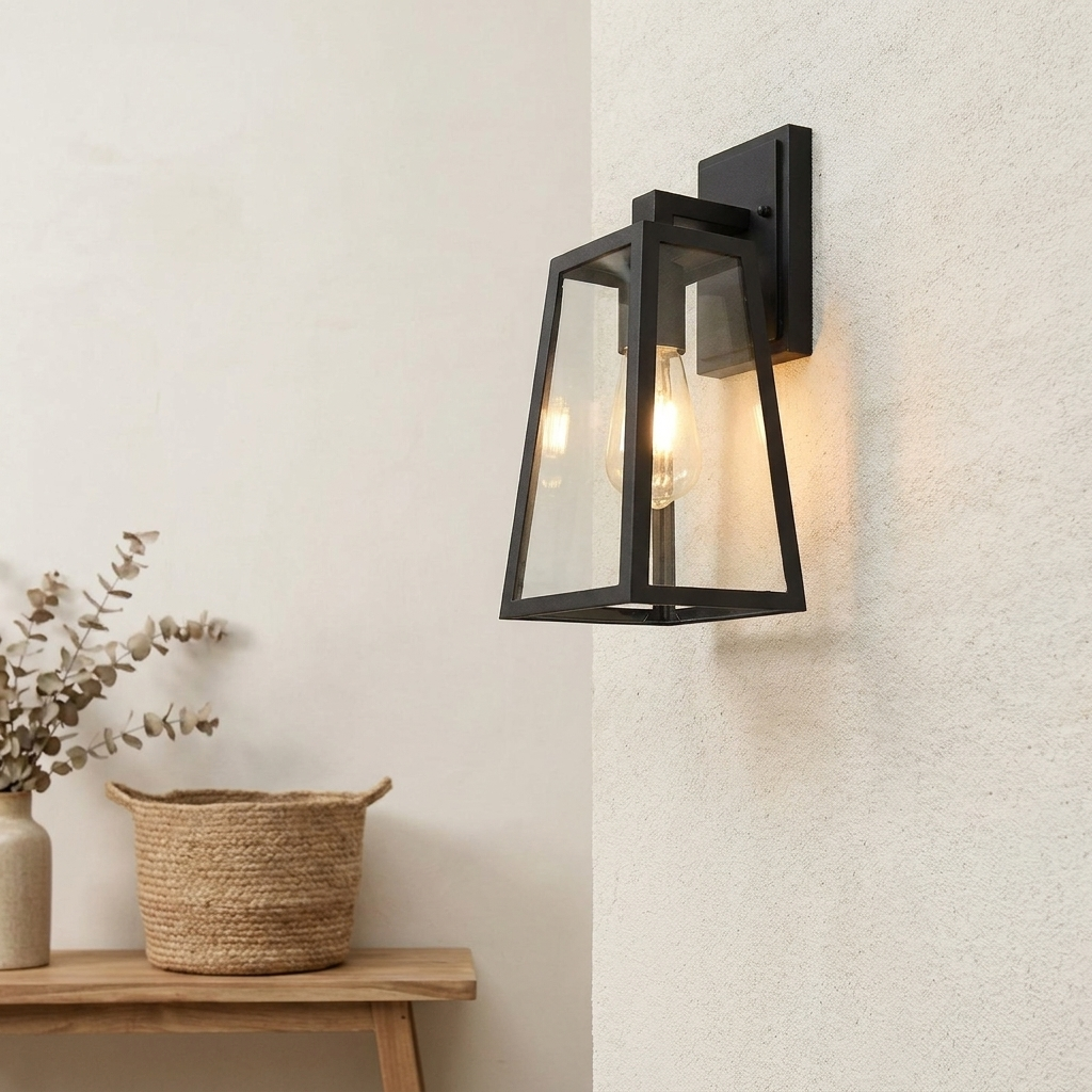 Verona | Outdoor Wall Lamp with Geometric Glass Frame & Matte Black Finish | Elegant Exterior Lighting for Ambiance