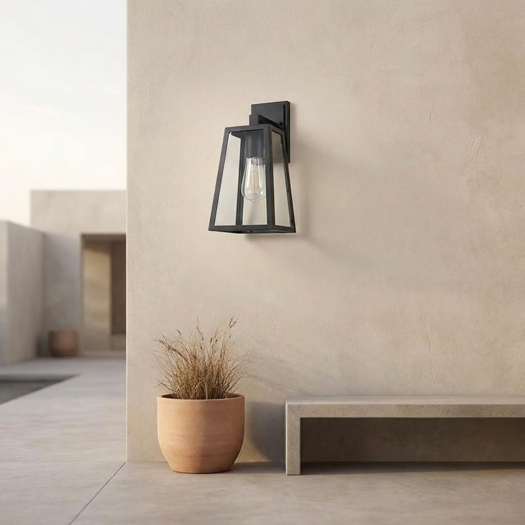 Verona | Outdoor Wall Lamp with Geometric Glass Frame & Matte Black Finish | Elegant Exterior Lighting for Ambiance
