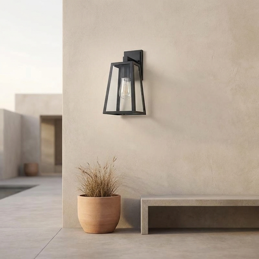 Verona | Outdoor Wall Lamp with Geometric Glass Frame & Matte Black Finish | Elegant Exterior Lighting for Ambiance