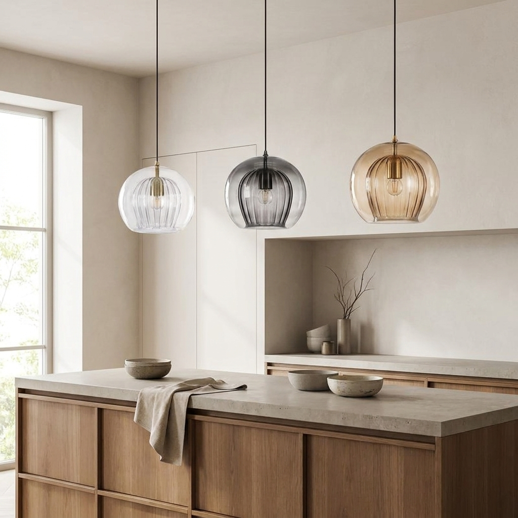 LuxeSphere Modern Glass Pendant Lighting with Ribbed Design