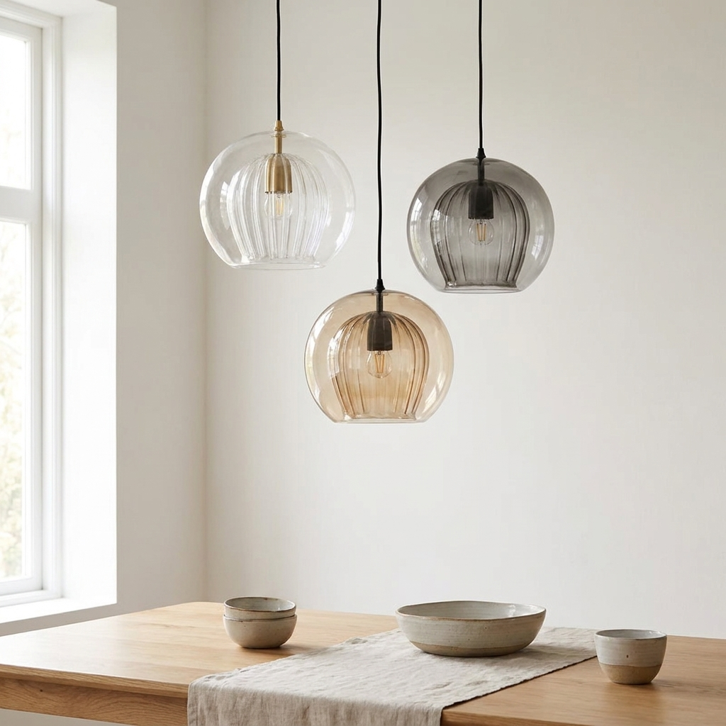 LuxeSphere Modern Glass Pendant Lighting with Ribbed Design