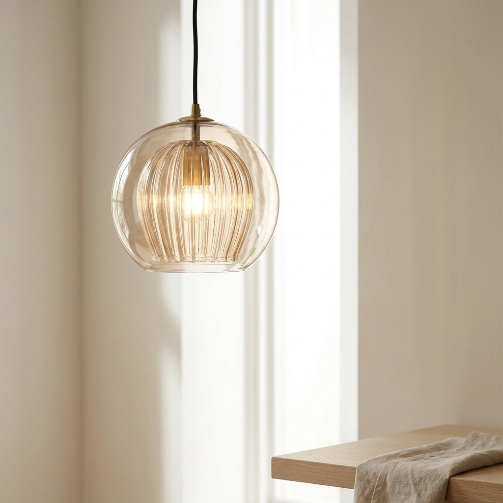 LuxeSphere Modern Glass Pendant Lighting with Ribbed Design