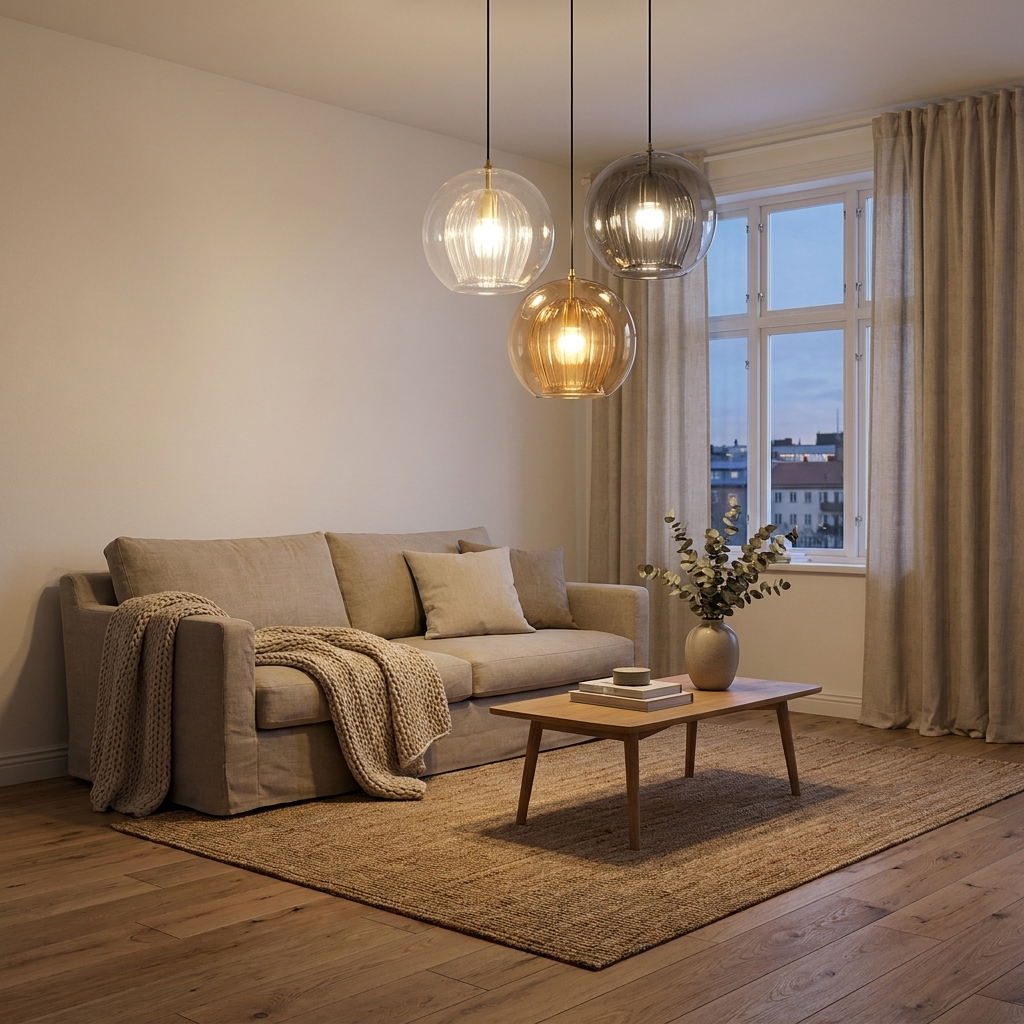 LuxeSphere Modern Glass Pendant Lighting with Ribbed Design