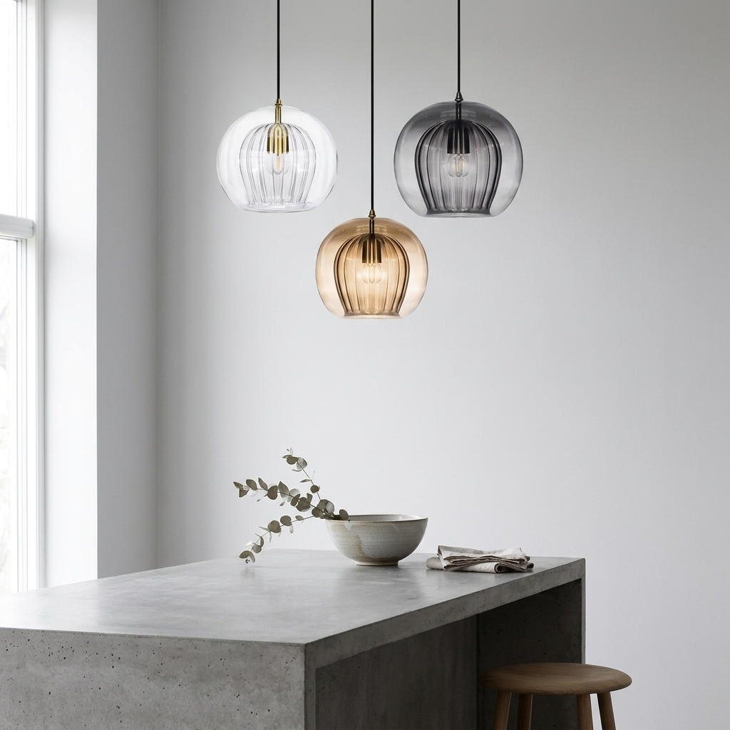 LuxeSphere Modern Glass Pendant Lighting with Ribbed Design