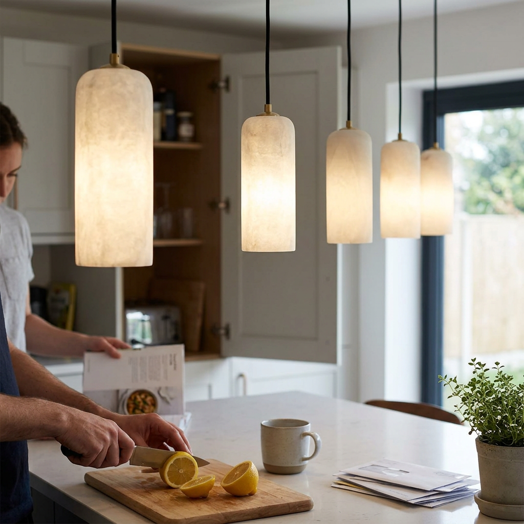 Elegant Alabaster Pendant Light with Brass Finish