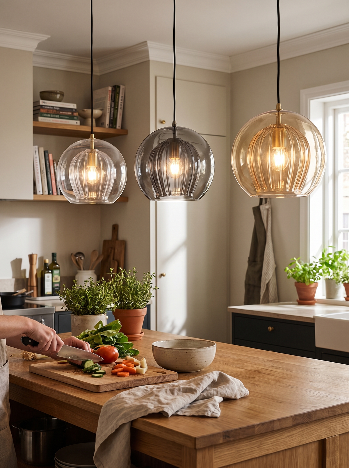 LuxeSphere ribbed glass pendant light lifestyle 3