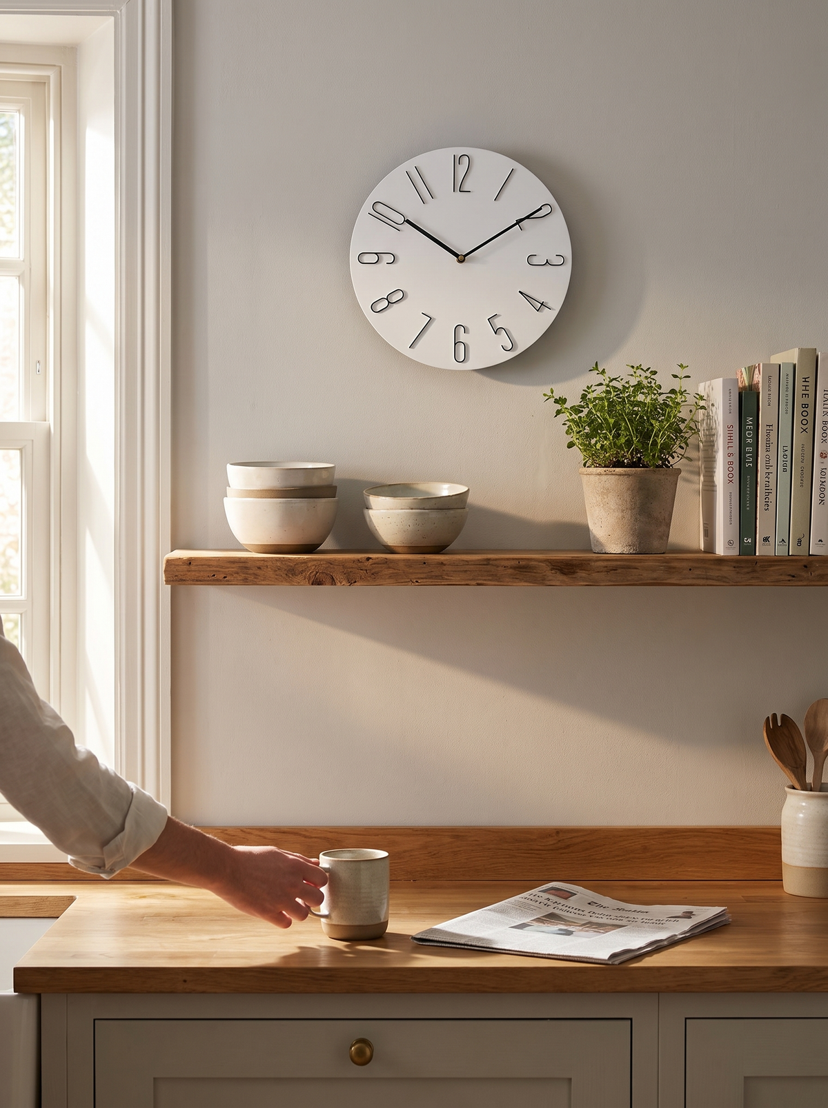 Silent minimalist wall clock in a lifestyle setting, Quality You Can See