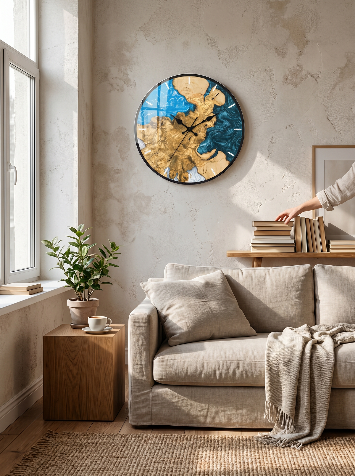 Large minimalist quartz wall clock in a lifestyle setting, Easy to Read Anywhere