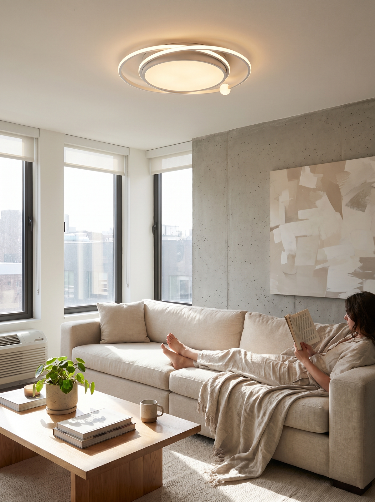 Nordic round flush mount LED ceiling light, Slim Profile, Open Feel