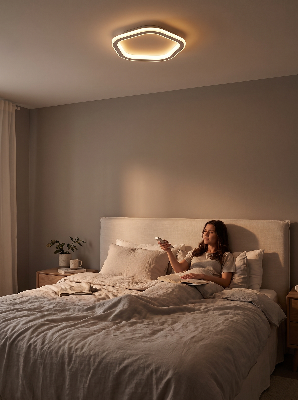 Modern minimalist flush mount ceiling light in a hallway, Dimming Made Simple