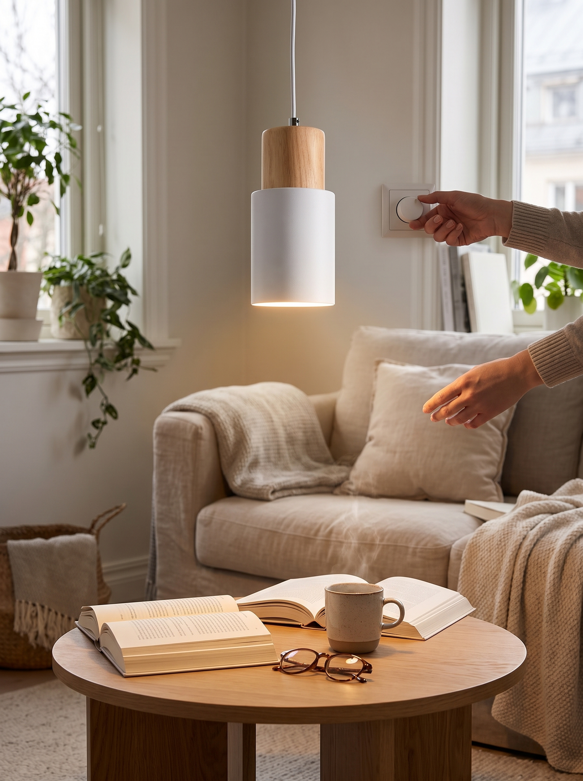 Industrial metal and wood pendant light, Choose Your Own Glow