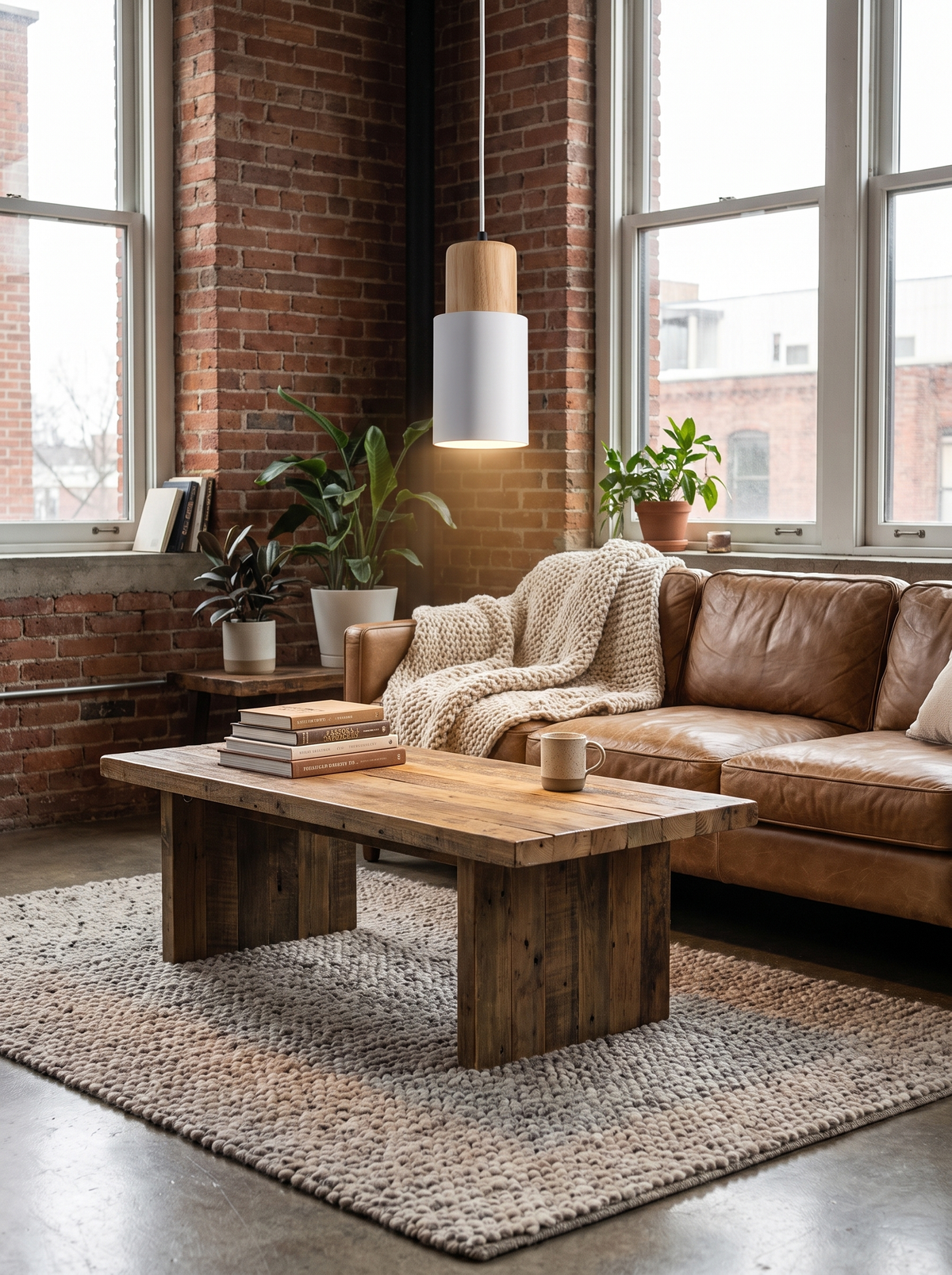 Industrial metal and wood pendant light, Industrial Edge, Natural Warmth