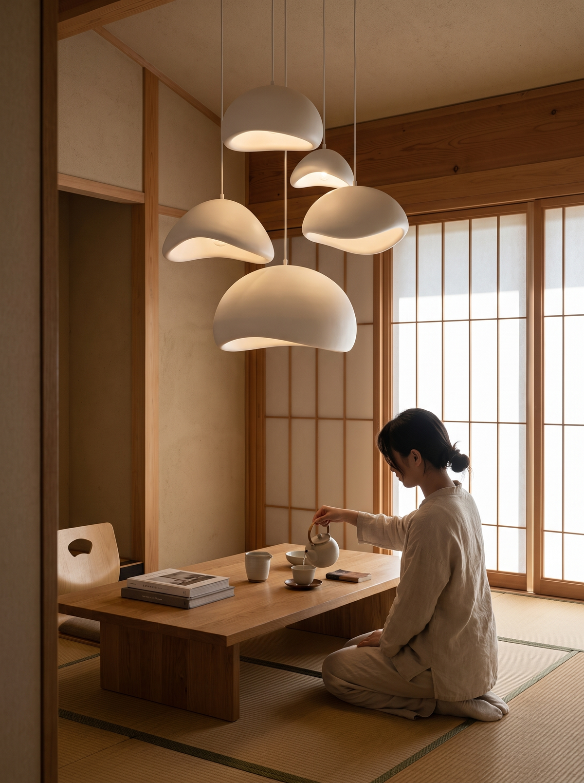 Cocoon fabric pendant lamp with warm glow, Subtle Texture, Simple Style
