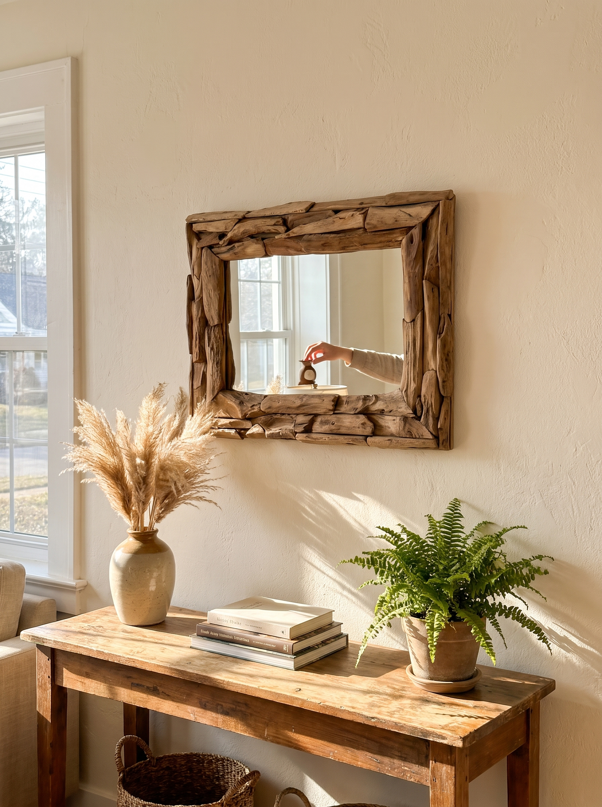 Rectangular wall mirror with recycled teak frame, Portrait or Landscape, Your Call