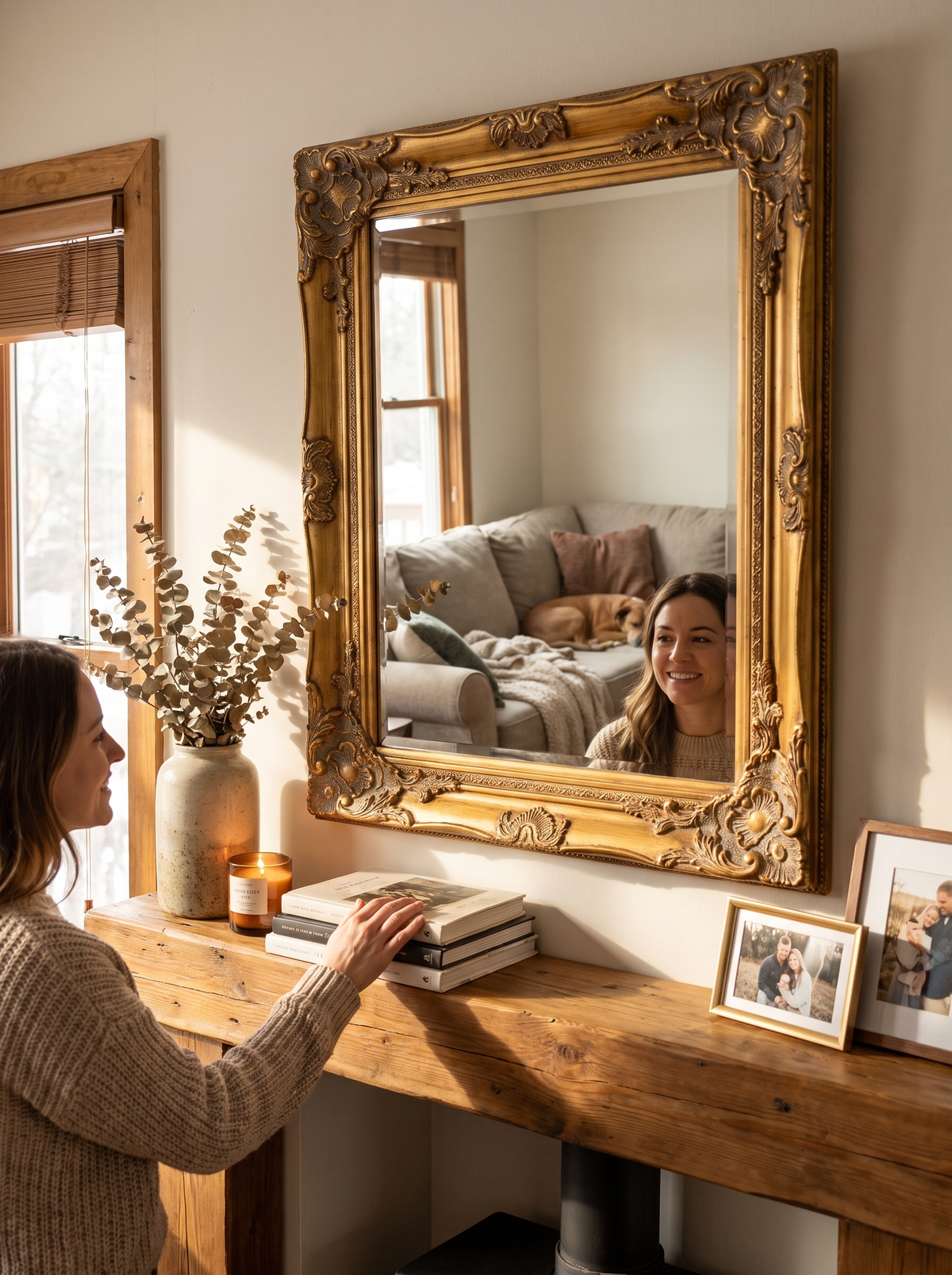 Baroque rococo wall mirror with antique gold frame, The Heart of the Living Room